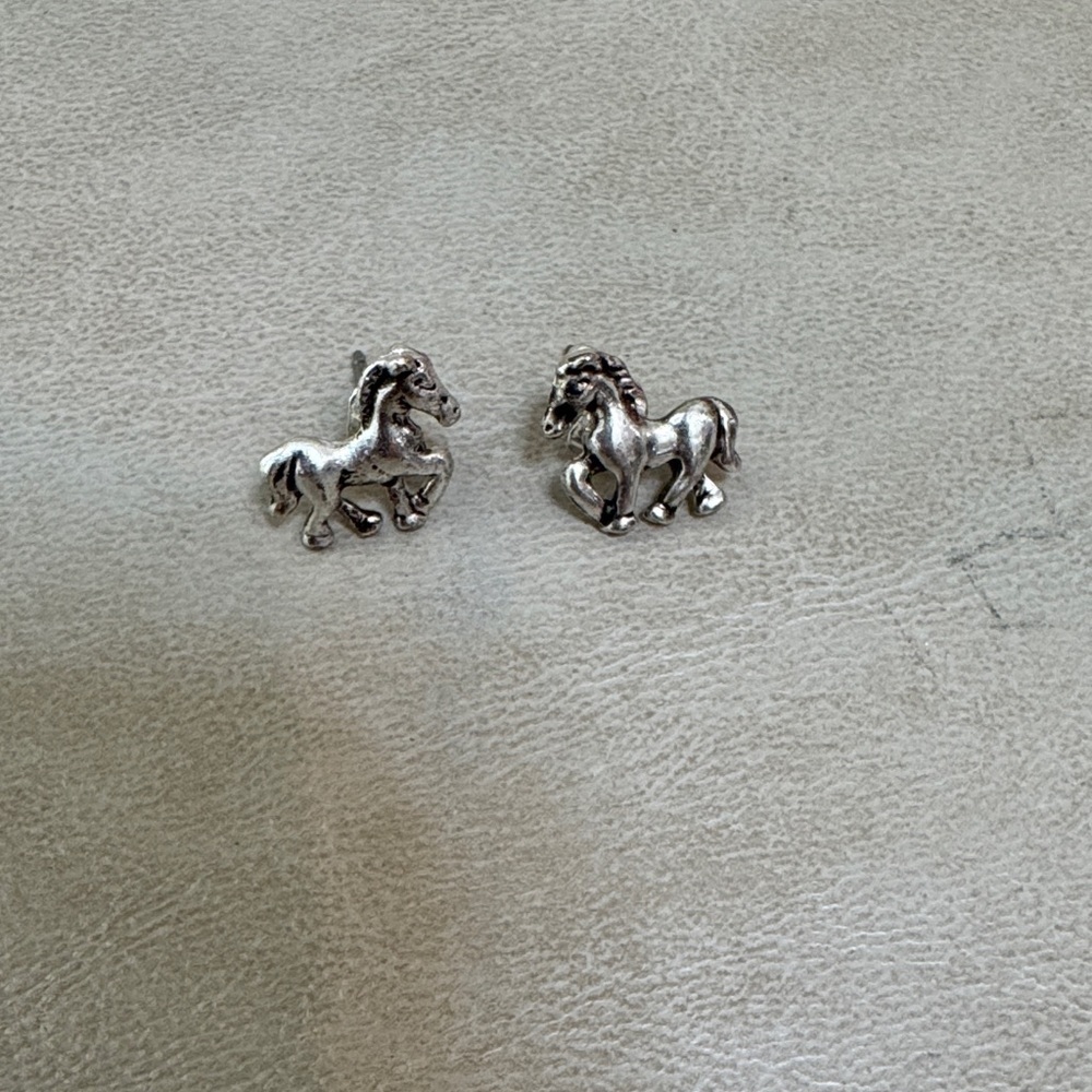 Sterling Silver Horse Earrings Studs 3/8 inch